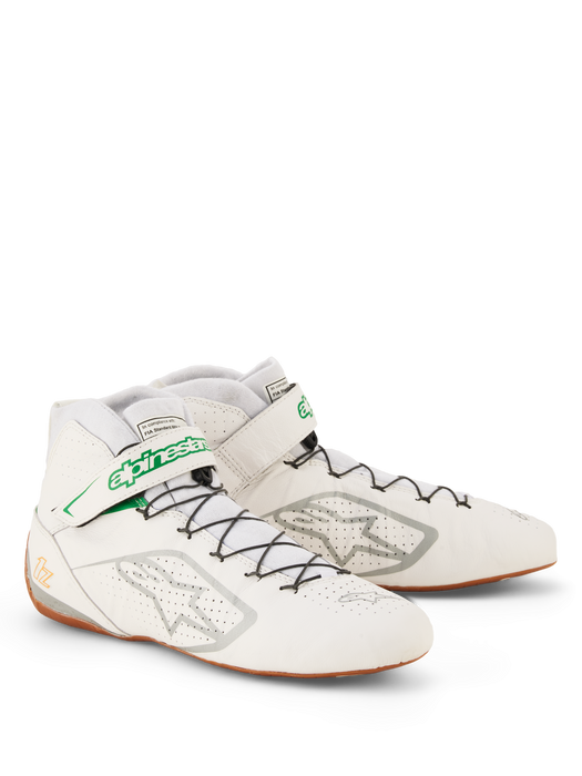 ALPINESTARS TECH-1 Z V3 SHOES SFI - WHITE GREEN GUM SILVER - 12 (2715524-2062-12)