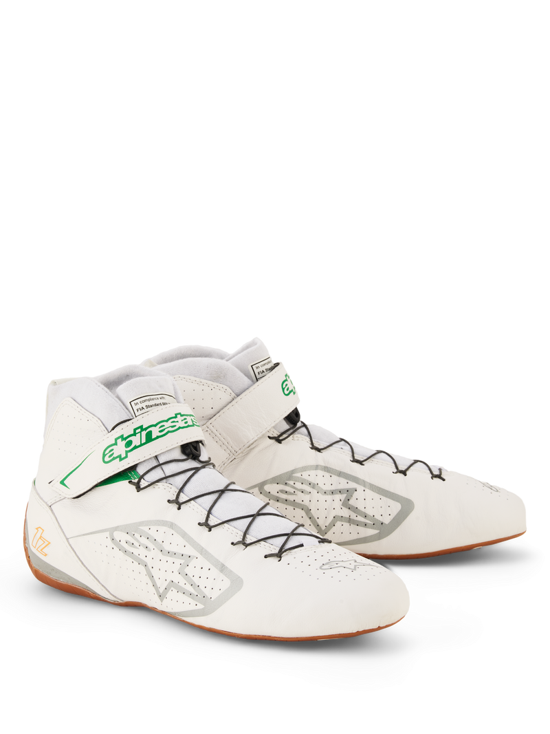 ALPINESTARS TECH-1 Z V3 SHOES SFI - WHITE GREEN GUM SILVER - 9.5 (2715524-2062-9.5)
