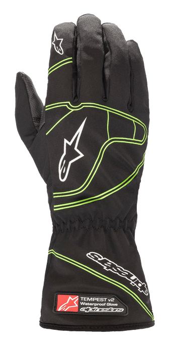 ALPINESTARS TEMPEST V2 S WATERPROOF GLOVES - BLACK FLUO GREEN - S (3542321-167-S)