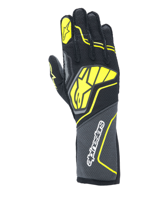 ALPINESTARS TECH-1 ZX V4 GLOVES FIA/SFI - TAR GRAY BLACK YELLOW FLUO - M (3550224-9151-M)