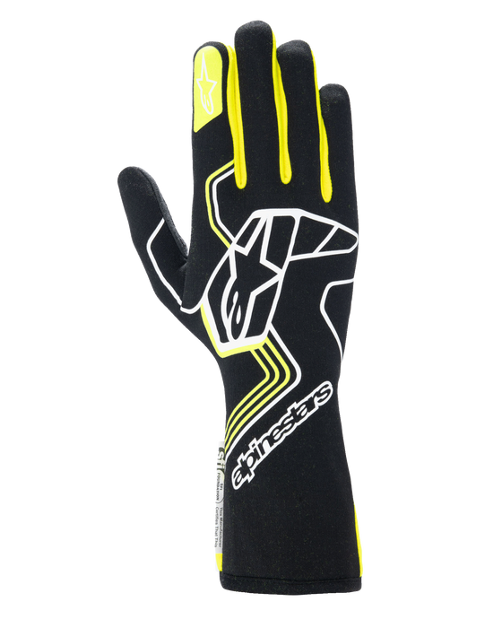 ALPINESTARS TECH-1 RACE V4 GLOVES FIA/SFI - BLACK YELLOW FLUO - 2XL (3552024-155-2XL)
