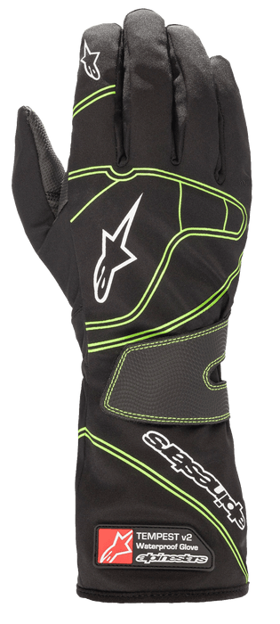 ALPINESTARS TEMPEST V2 WATERPROOF GLOVES - BLACK FLUO GREEN - M (3552321-167-M)