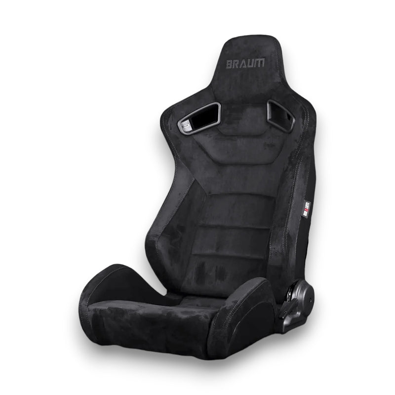 BRAUM RACING ELITE SERIES SPORT SEATS - BLACK SUEDE (GREY STITCHING) (BRR1-BKSD)