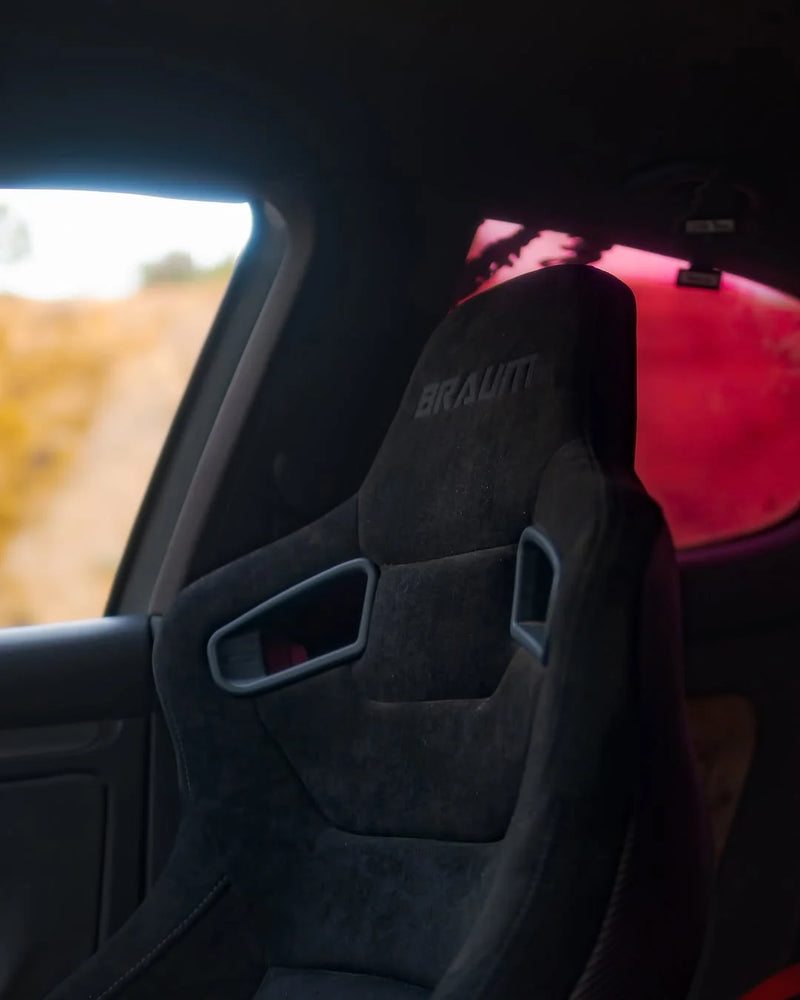 BRAUM RACING ELITE SERIES SPORT SEATS - BLACK SUEDE (GREY STITCHING) (BRR1-BKSD)