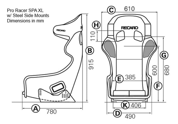 RECARO PRO RACER HANS XL SPA SEAT - VELOUR BLACK BOLSTER, VELOUR BLACK INSERT, WHITE LOGO, 4/5/6 POINT BELT (071.44.0630-01)