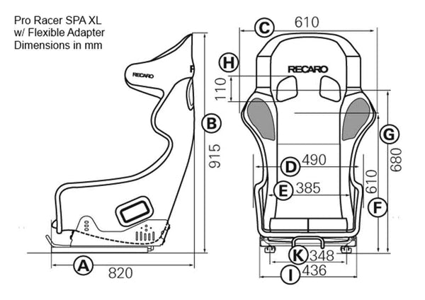 RECARO PRO RACER XL SPG SEAT - VELOUR BLACK BOLSTER, VELOUR BLACK INSERT, WHITE LOGO, 4/5/6 POINT BELT (071.38.0630-01)