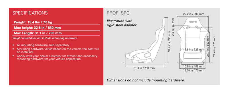 RECARO PROFI SEAT - VELOUR BLACK BOLSTER, VELOUR BLACK INSERT, WHITE LOGO, 4/5/6 POINT BELT (070.91.UU11-01)